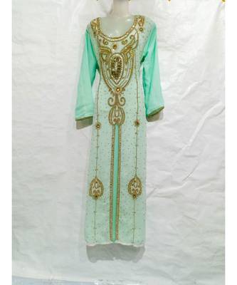 Green Georgette Embroidered Zari Work Islamic Kaftan 1