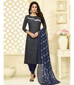 Grey printed Cotton Blend unstitched salwar with dupatta