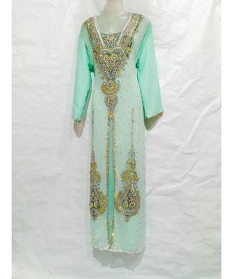 Green Georgette Embroidered Zari Work Islamic Kaftan 1
