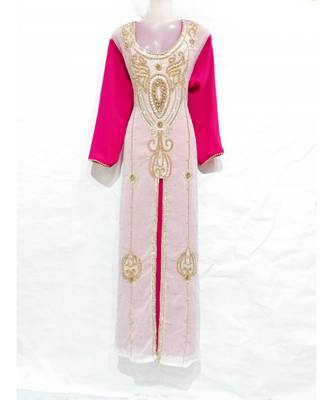 Pink Georgette Embroidered Zari Work Islamic Kaftan 1