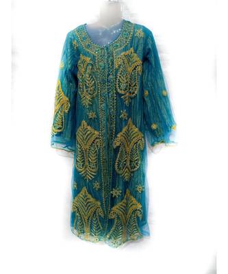 Blue Georgette Embroidered Zari Work Islamic Kaftan 1