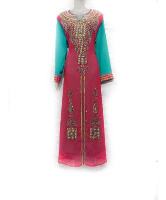 Pink Georgette Embroidered Zari Work Islamic Kaftan 1