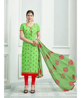 Green printed Silk Blend unstitched salwar with dupatta 1