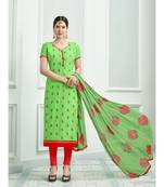 Green printed Silk Blend unstitched salwar with dupatta
