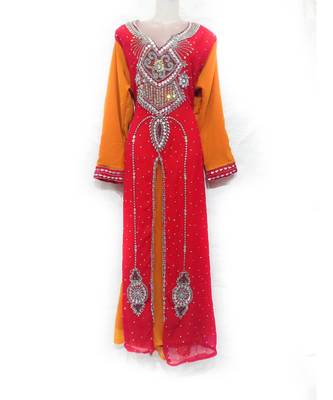 Red Georgette Embroidered Zari Work Islamic Kaftan 1
