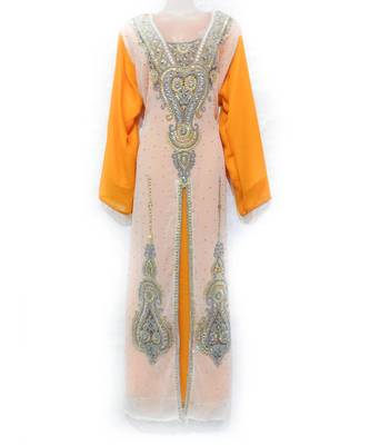 Yellow Georgette Embroidered Zari Work Islamic Kaftan 1