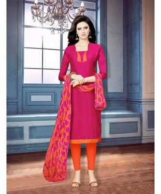 Pink printed Chanderi Cotton unstitched salwar with dupatta 1