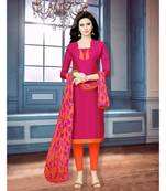 Pink printed Chanderi Cotton unstitched salwar with dupatta