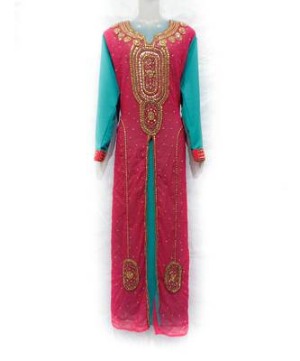 Pink Georgette Embroidered Zari Work Islamic Kaftan 1