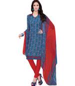 Blue printed Art Silk unstitched salwar with dupatta