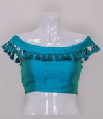 Designer Aquablue Color Silk Plain tassels lace Ready Made Blouse