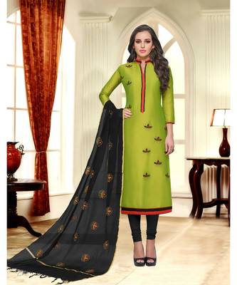 Green printed Silk Blend unstitched salwar with dupatta 1
