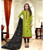 Green printed Silk Blend unstitched salwar with dupatta