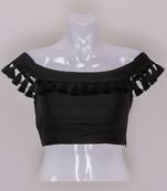 Designer  Black Colour Silk Plain tassels lace Ready Made Blouse