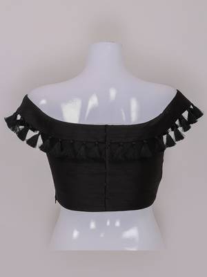 Designer  Black Colour Silk Plain tassels lace Ready Made Blouse 2