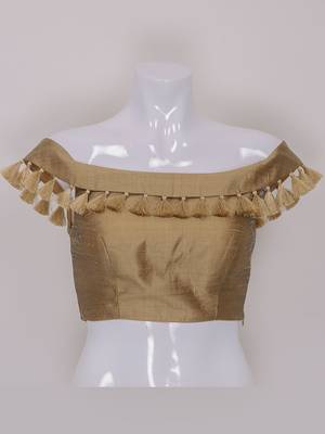 Designer Gold Colour Silk Plain tassels lace Ready Made Blouse 1
