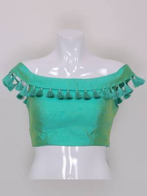 Designer Seagreen Colour Silk Plain tassels lace Ready Made Blouse 1