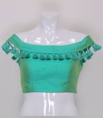 Designer Seagreen Colour Silk Plain tassels lace Ready Made Blouse