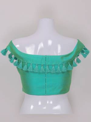 Designer Seagreen Colour Silk Plain tassels lace Ready Made Blouse 2