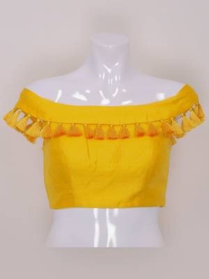 Designer Yellow Silk Plain tassels lace Ready Made Blouse 1
