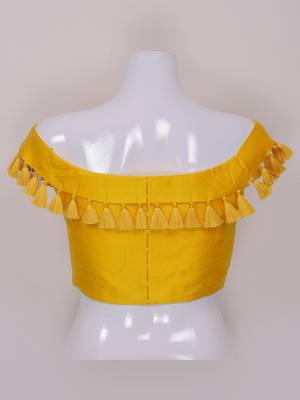 Designer Yellow Silk Plain tassels lace Ready Made Blouse 2
