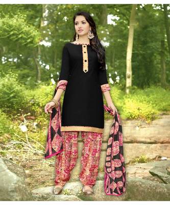 Black printed Cotton unstitched salwar with dupatta 1