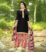 Black printed Cotton unstitched salwar with dupatta