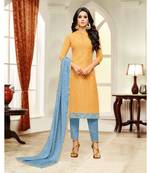 Yellow printed Silk Blend unstitched salwar with dupatta