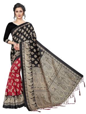 Black Printed Art Silk Saree With Blouse 1