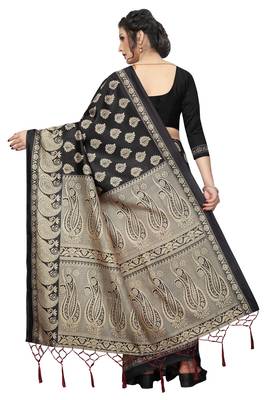 Black Printed Art Silk Saree With Blouse 3