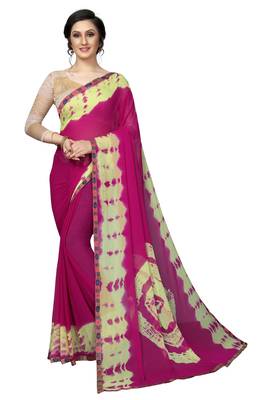 Pink Printed Chiffon Saree With Blouse 1