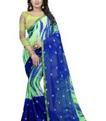 Blue Printed Chiffon Saree With Blouse
