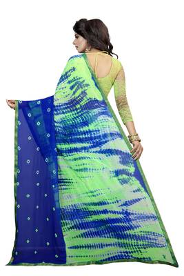 Blue Printed Chiffon Saree With Blouse 3