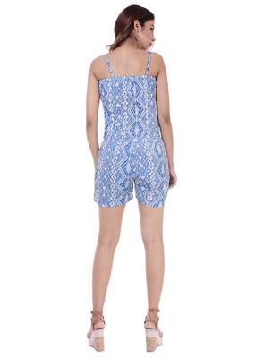 Women's Blue Rayon Printed Short Jumpsuit Romper 5