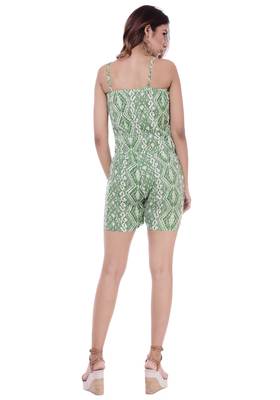 Women's Green Rayon Printed Short Jumpsuit Romper 5