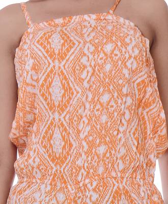 Women's Orange Rayon Printed Short Jumpsuit Romper 4