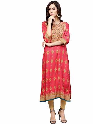 Pink printed rayon party-wear-kurtis 1