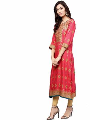 Pink printed rayon party-wear-kurtis 3