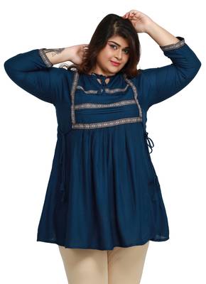 Kurtis India rayon slub Peacock Blue lace pattern Plus size ladies top 4