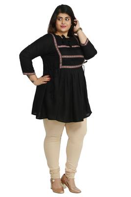 Kurtis India Rayon Slub Black lace pattern Plus size ladies top 3
