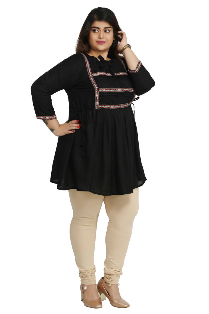 Kurtis India Rayon Slub Black lace pattern Plus size ladies top