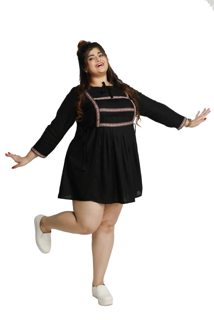 Kurtis India Rayon Slub Black lace pattern Plus size ladies top