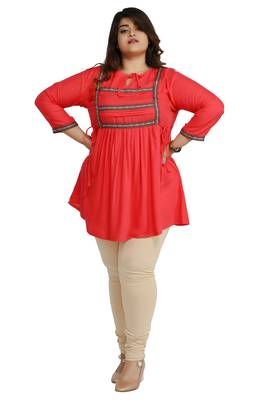 Kurtis  India Rayon Slub Pink lace pattern Plus size Ladies top 1