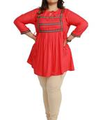 Kurtis  India Rayon Slub Pink lace pattern Plus size Ladies top