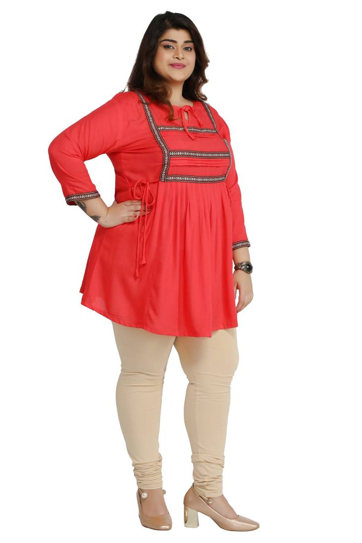Kurtis  India Rayon Slub Pink lace pattern Plus size Ladies top