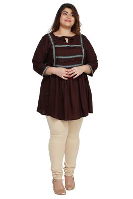 Kurtis India Rayon Slub Brown Lace patter Plus size Ladies top 1