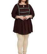 Kurtis India Rayon Slub Brown Lace patter Plus size Ladies top