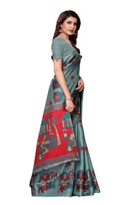Green printed khadi saree with blouse 3