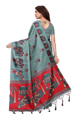 Green printed khadi saree with blouse 4