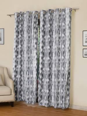 ROSARA HOME Chenille Ikat Grey Printed Set Of 2 Curtains 1